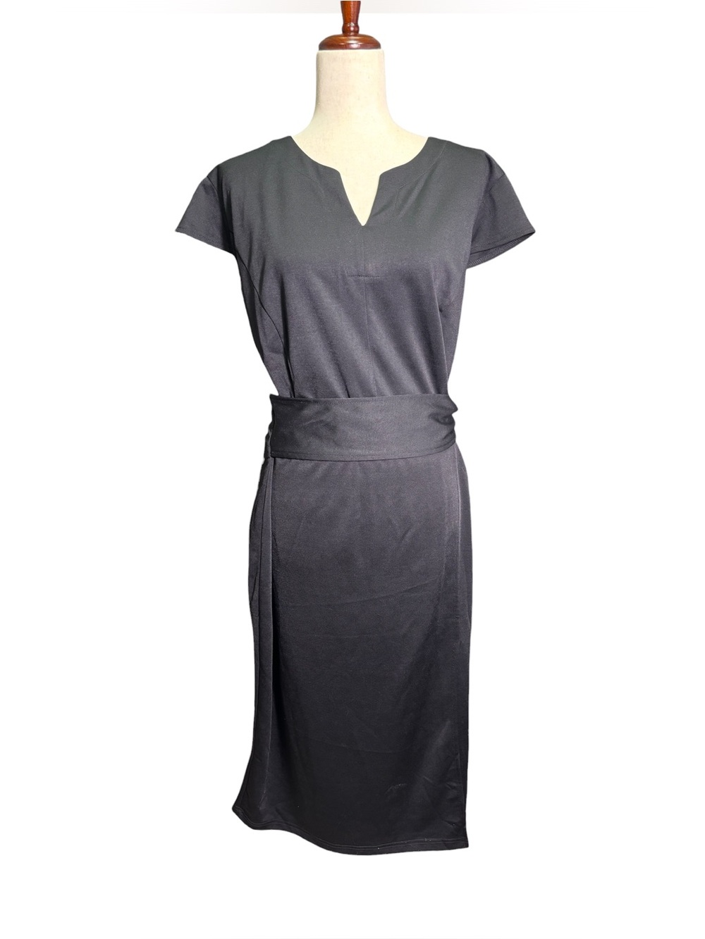 NWT Hanna Nikole Black Faux Wrap Tie Waist Midi Dress Plus Size 24W